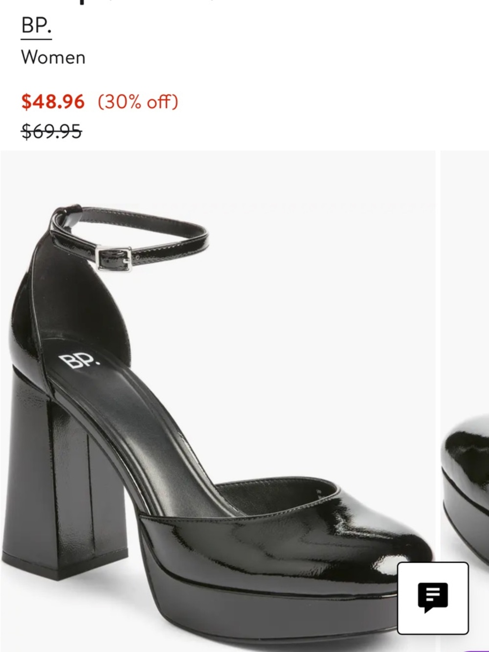 bp Women Black Patent Platform Block Heel Pumps with Ankle Strap